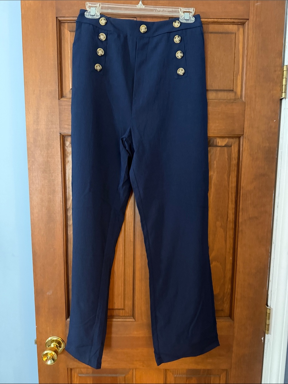 Navy High-Waist Sailor Trousers with Gold Buttons